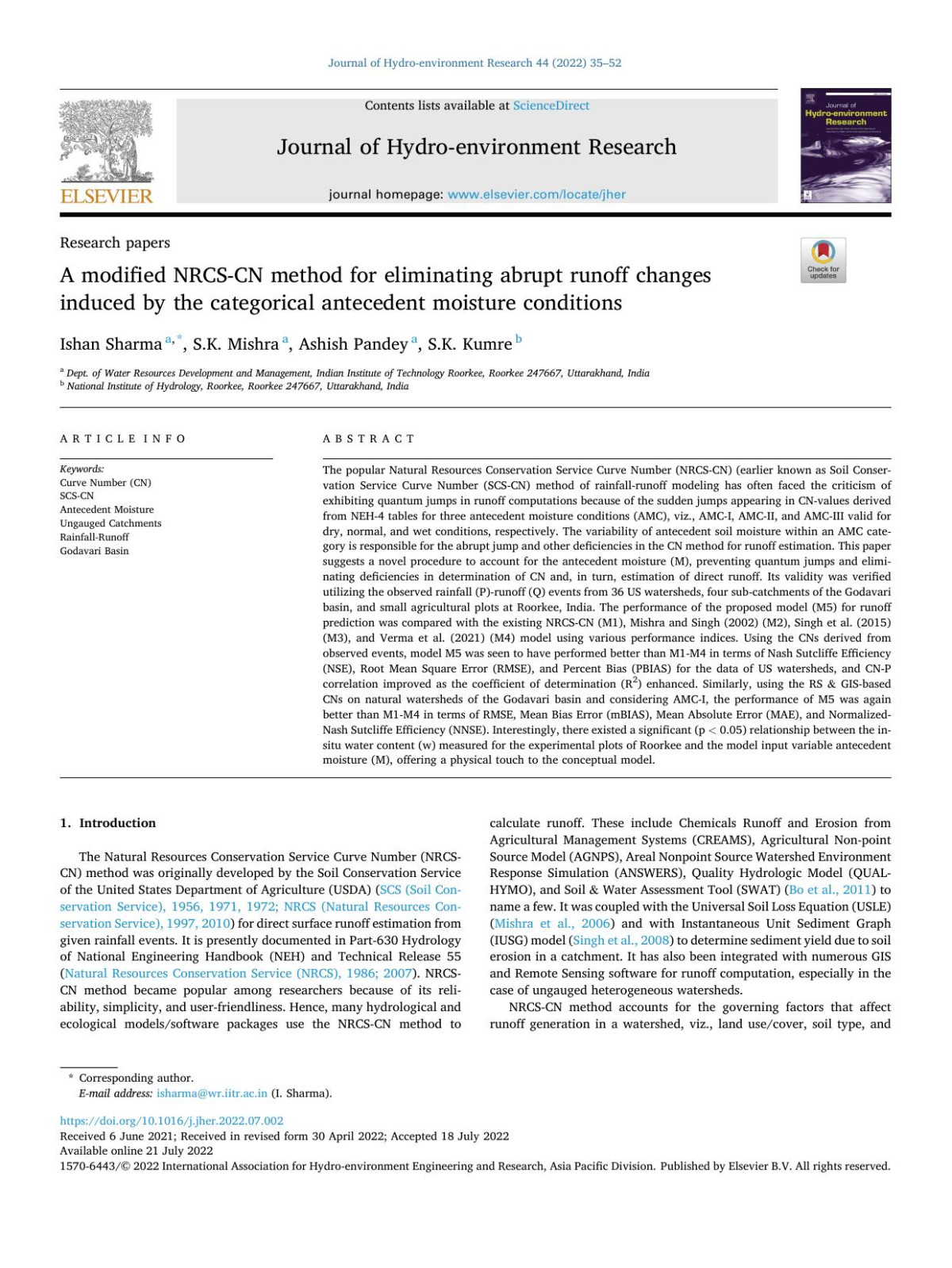 A Modified Nrcscn Method For Eliminating Abrupt Runoff Changes Induced By The Categorical Antecedent Moisture Conditions Ishan Sharma