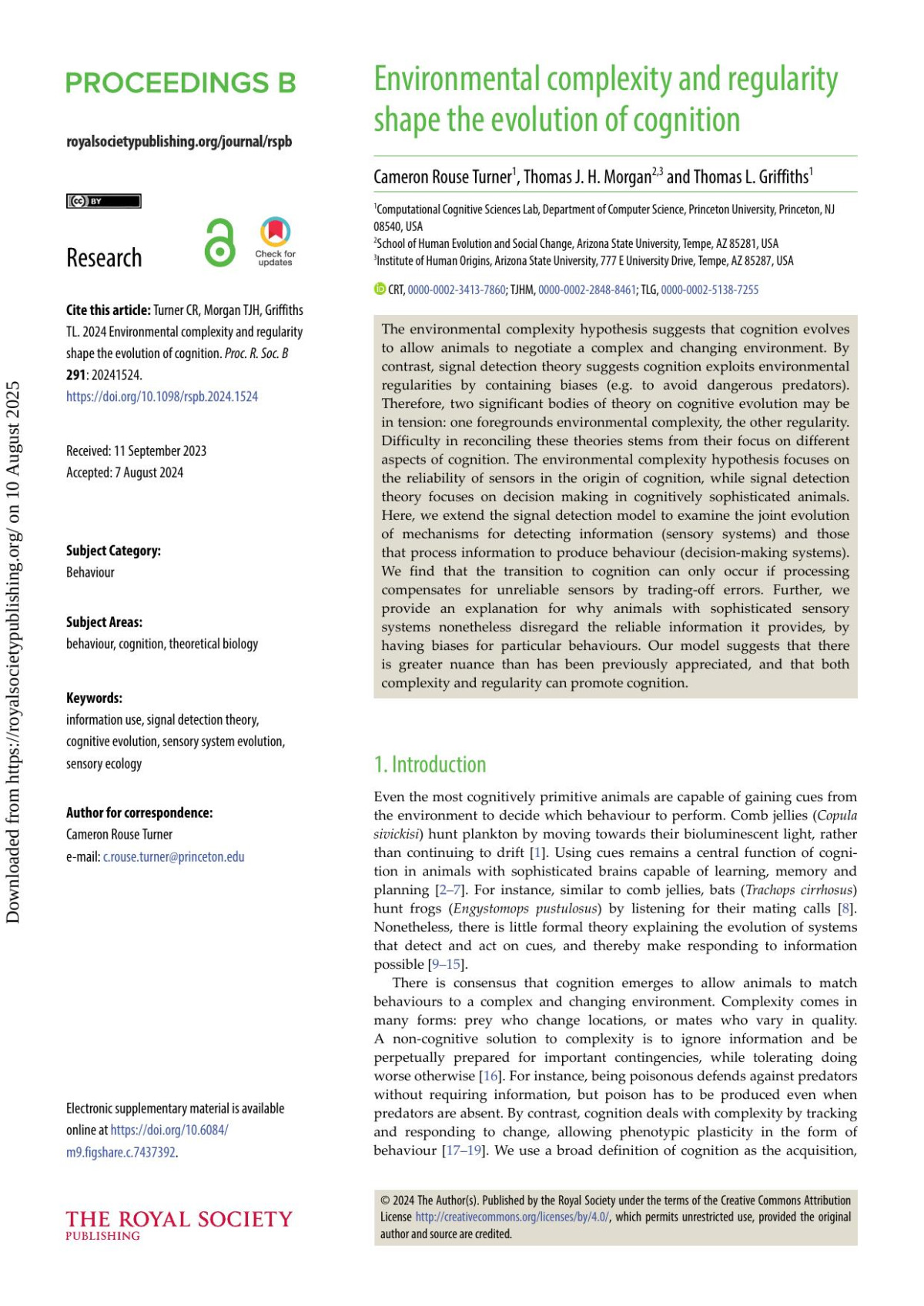 Environmental Complexity And Regularity Shape The Evolution Of Cognition Cameron Rouse Turner Thomas J H Morgan Thomas L Griffiths