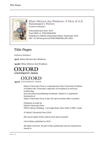 When Mirrors Are Windows A View Of Ak Ramanujans Poetics 1st Edition Guillermo Rodrguez