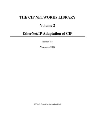 Ethernetip Adaptation Of Cip 14 Odva Controlnet International Ltd