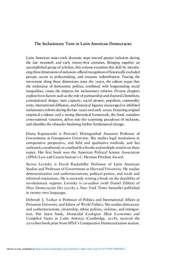 The Inclusionary Turn In Latin American Democracies Diana Kapiszewski Steven Levitsky Deborah J Yashar