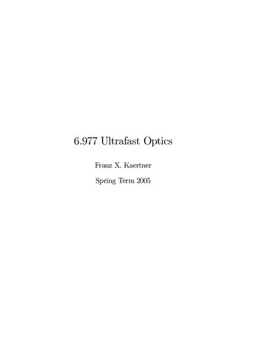 Ultrafast Optics Lecture Notes Mit 6977 Itebooks