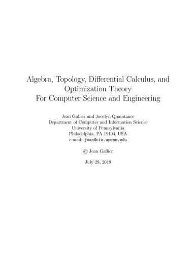 Algebra Topology Differential Calculus And Optimization Theory For Computer Science And Engineering Itebooks