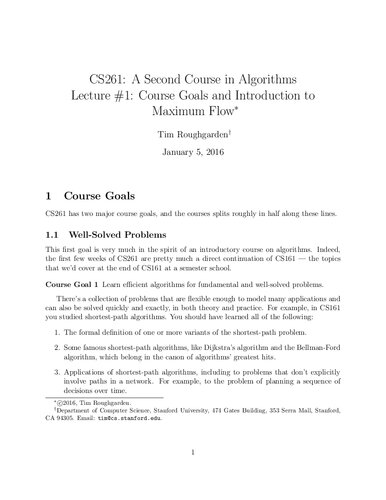 A Second Course In Algorithms Lecture Notes Stanford Cs261 Tim Roughgarden