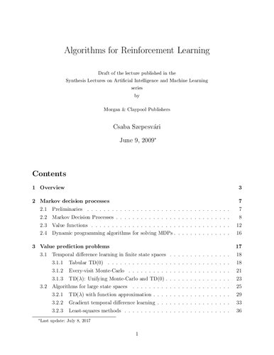 Algorithms For Reinforcement Learning Csaba Szepesvari