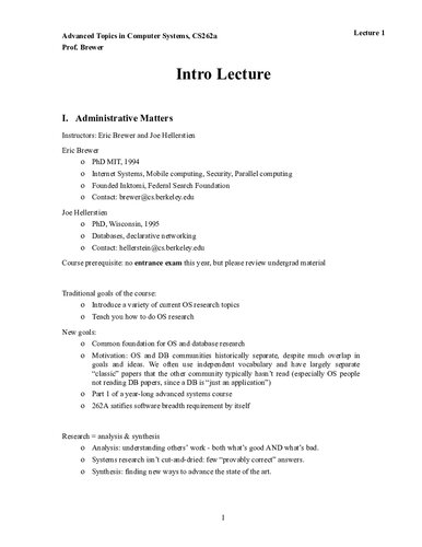 Advanced Topics In Computer Systems Lecture Notes Ucb Cs262a Itebooks