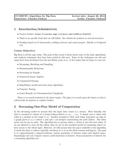 Algorithms For Big Data Lecture Notes Uiuc Cs598csc Itebooks