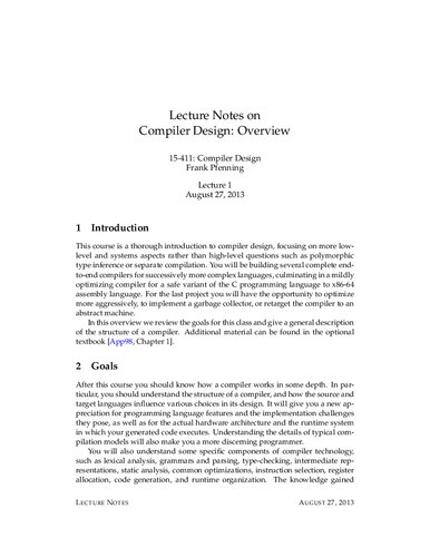 Compiler Design Lecture Notes Cmu 15411 Itebooks