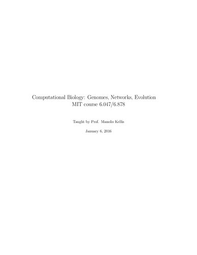 Computational Biology Mit 6047 Itebooks