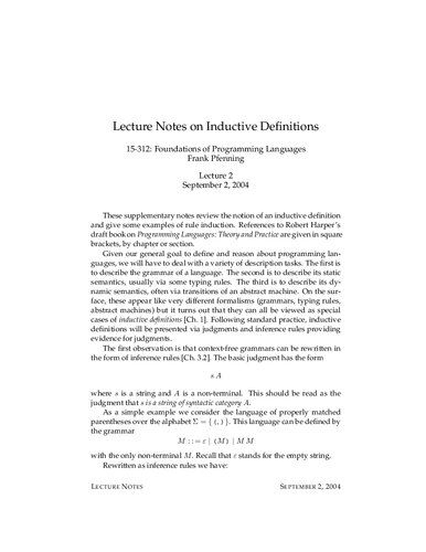 Foundations Of Programming Languages Lecture Notes Cmu 15312 Itebooks