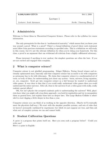 Great Ideas In Theoretical Computer Science Lecture Notes Mit 6045 Itebooks