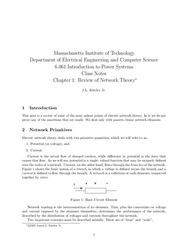 Introduction To Electric Power Systems Lecture Notes Mit 6061 Itebooks