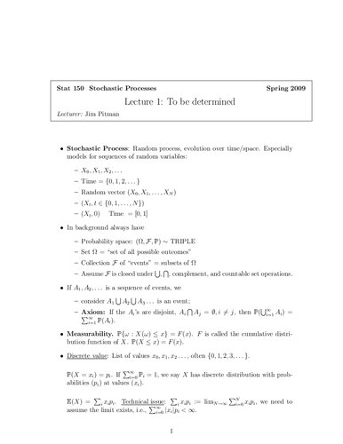 Stochastic Processes Lecture Notes Ucb Stat150 Itebooks