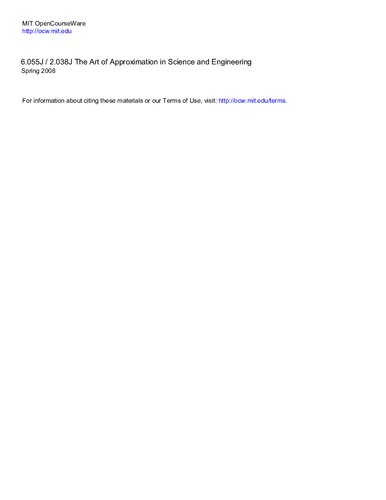 The Art Of Approximation In Science And Engineering Lecture Notes Mit 6055j Itebooks