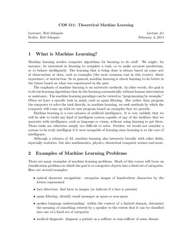Theoretical Machine Learning Lecture Notes Princeton Cos511 Rob Schapire