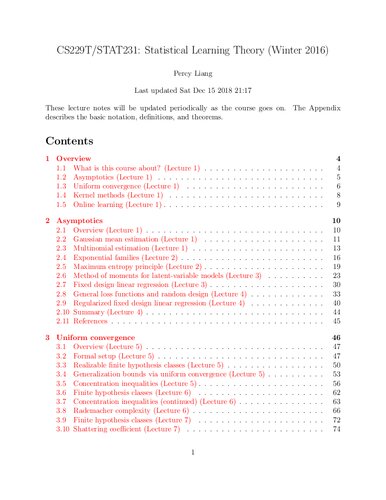 Statistical Learning Theory Notes Stanford Cs229t Stat231 Itebooks
