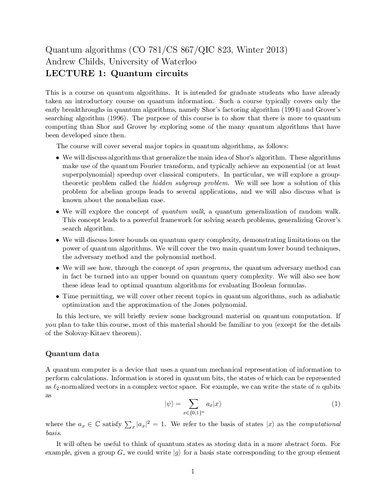 Quantum Algorithms Lecture Notes Waterloo Co781 Itebooks