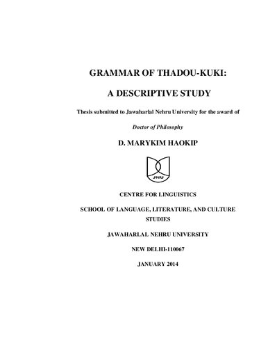 Grammar Of Thadoukuki A Descriptive Study Marykim Haokip