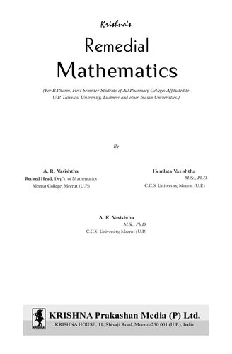 Krishnas Remedial Mathematics 5th Edition Ar Vasishtha Hemlata Vasishtha