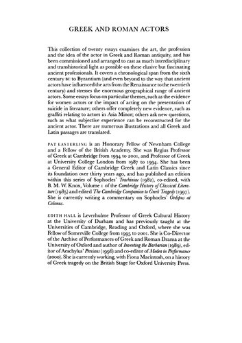 Greek And Roman Actors Aspects Of An Ancient Profession Pat Easterling Edith Hall