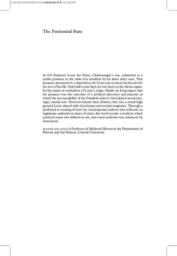 The Penitential State Authority And Atonement In The Age Of Louis The Pious 814840 Mayke De Jong