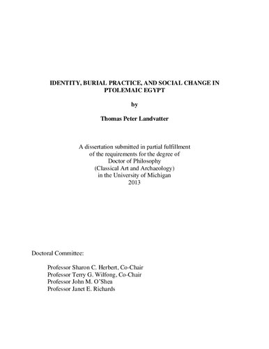 Dissertation Identity Burial Practice And Social Change In Ptolemaic Egypt Thomas Peter Landvatter