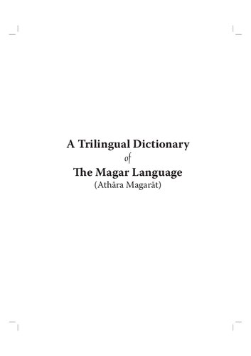 A Trilingual Dictionary Of The Magar Language Athra Magart Karna Bahadur Budha Magar