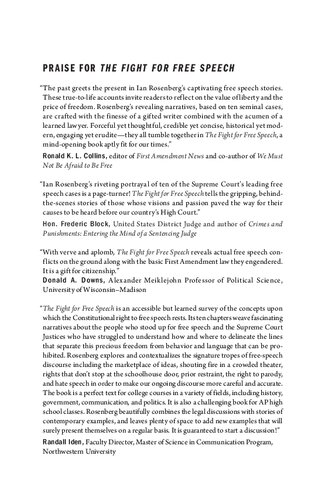 The Fight For Free Speech Ten Cases That Define Our First Amendment Freedoms Ian Rosenberg