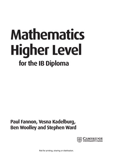 Mathematics For The Ib Diploma Higher Level Paul Fannon Vesna Kadelburg Ben Woolley Stephen Ward