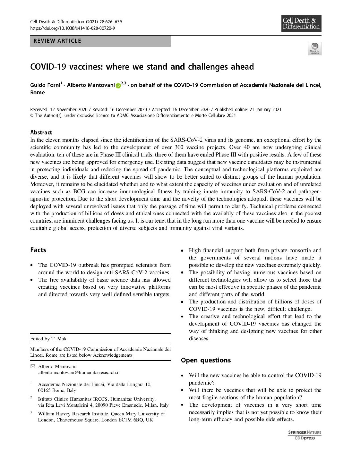 Covid19 Vaccines Where We Stand And Challenges Ahead Guido Forni