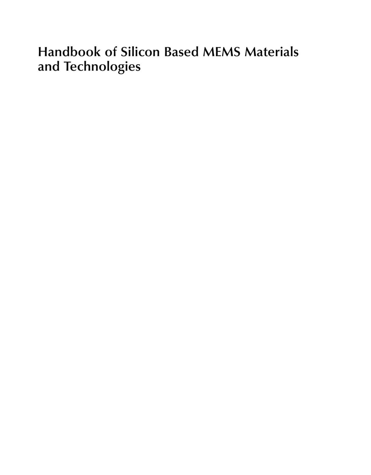 Handbook Of Silicon Based Mems Materials And Technologies 3rd Edition Markku Tilli Mervi Paulastokrockel