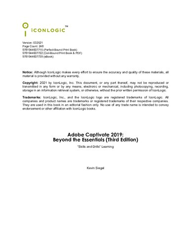 Adobe Captivate 2019 Beyond The Essentials 3rd Edition Kevin Siegel
