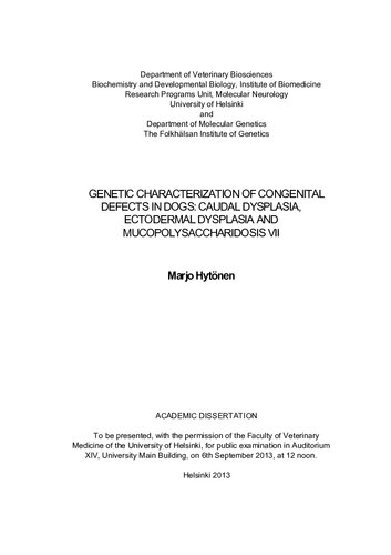 Disseration Genetic Characterization Of Congenital Defects In Dogs Caudal Dysplasia Ectodermal Dysplasia And Mucopolysaccharidosis Vii Marjo Hytnen