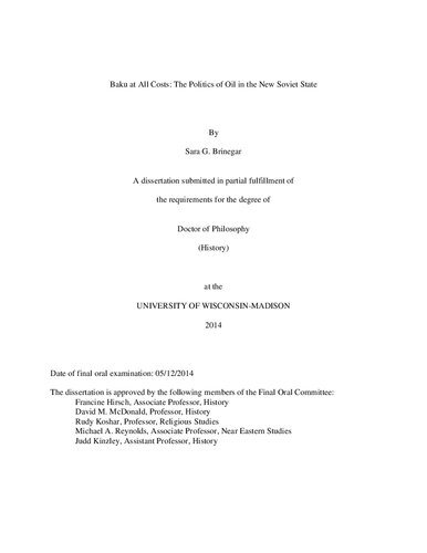 Baku At All Costs The Politics Of Oil In The New Soviet State Sara Brinegar