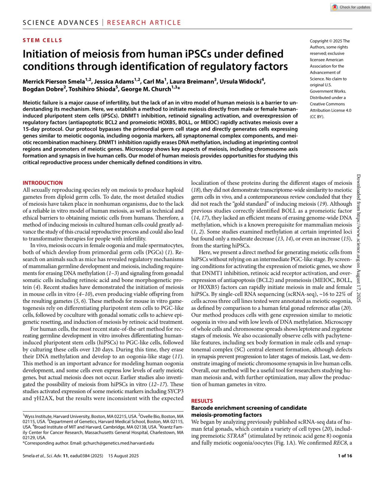 Initiation Of Meiosis From Human Ipscs Under Defined Conditions Through Identification Of Regulatory Factors Merrick Pierson Smela1