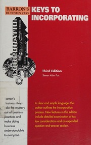 Keys To Incorporating 3rd Ed Fox Steven A