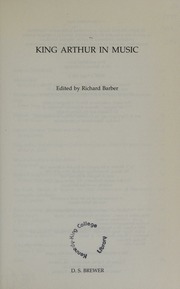 King Arthur In Music Barber Richard W
