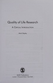 Quality Of Life Research A Critical Introduction Rapley Mark