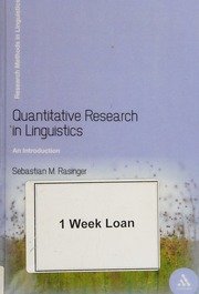 Quantitative Research In Linguistics An Introduction Rasinger