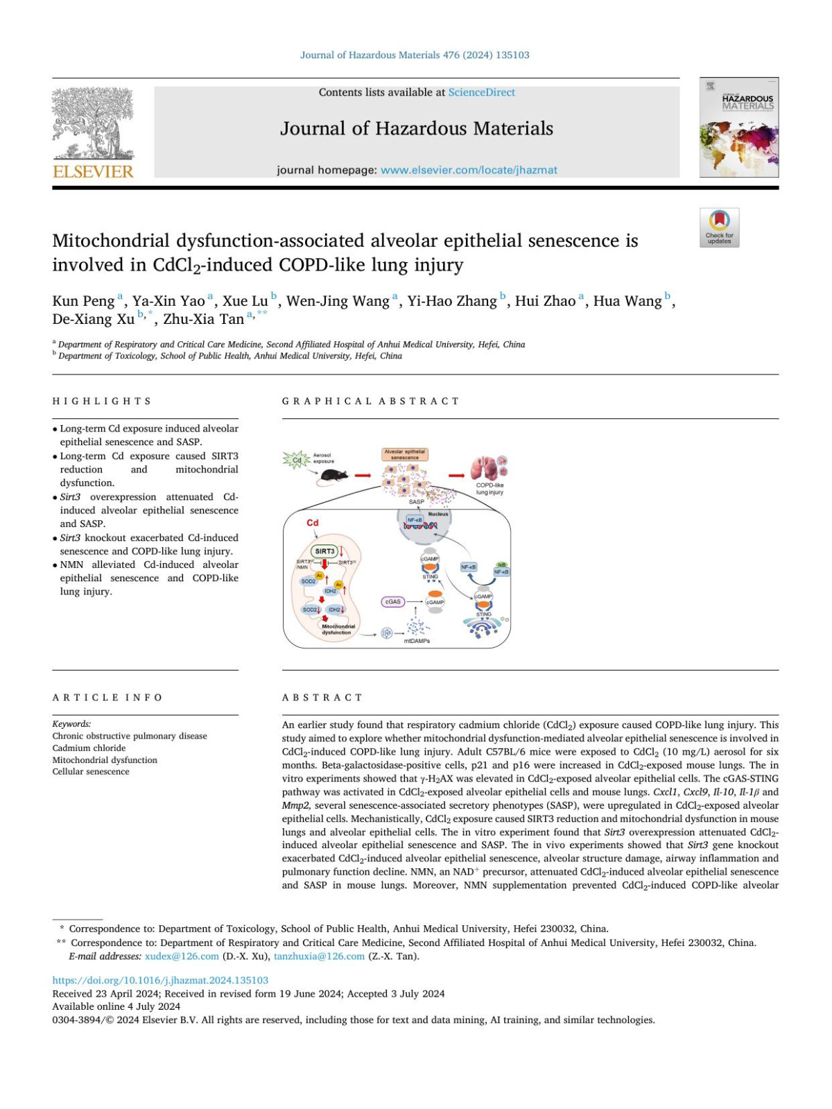 Mitochondrial Dysfunctionassociated Alveolar Epithelial Senescence Is Involved In Cdcl2induced Copdlike Lung Injury Kun Peng