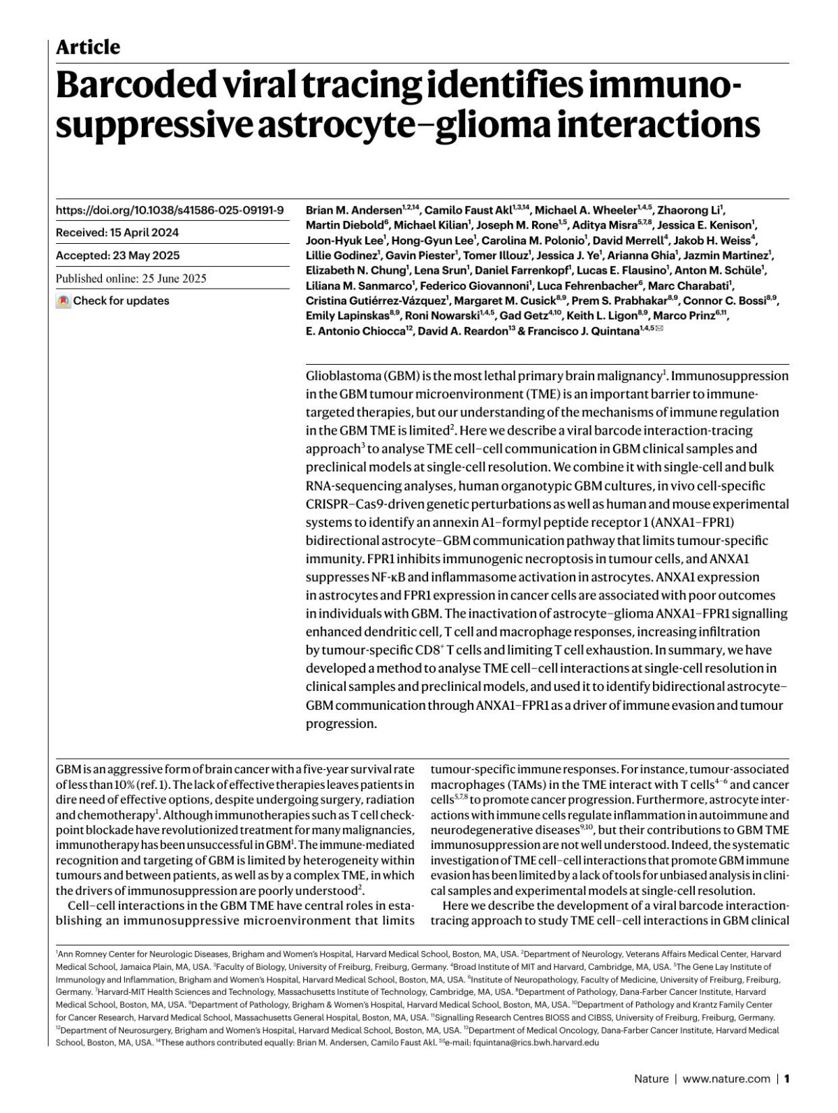 Barcoded Viral Tracing Identifies Immunosuppressive Astrocyteglioma Interactions Brian M Andersen Camilo Faust Akl Michael A Wheeler Zhaorong Li Martin Diebold Michael Kilian Joseph M Rone Aditya Misra Jessica E Kenison Joonhyuk Lee Honggyun Lee Carolina M Polonio David Merrell Jakob H Weiss