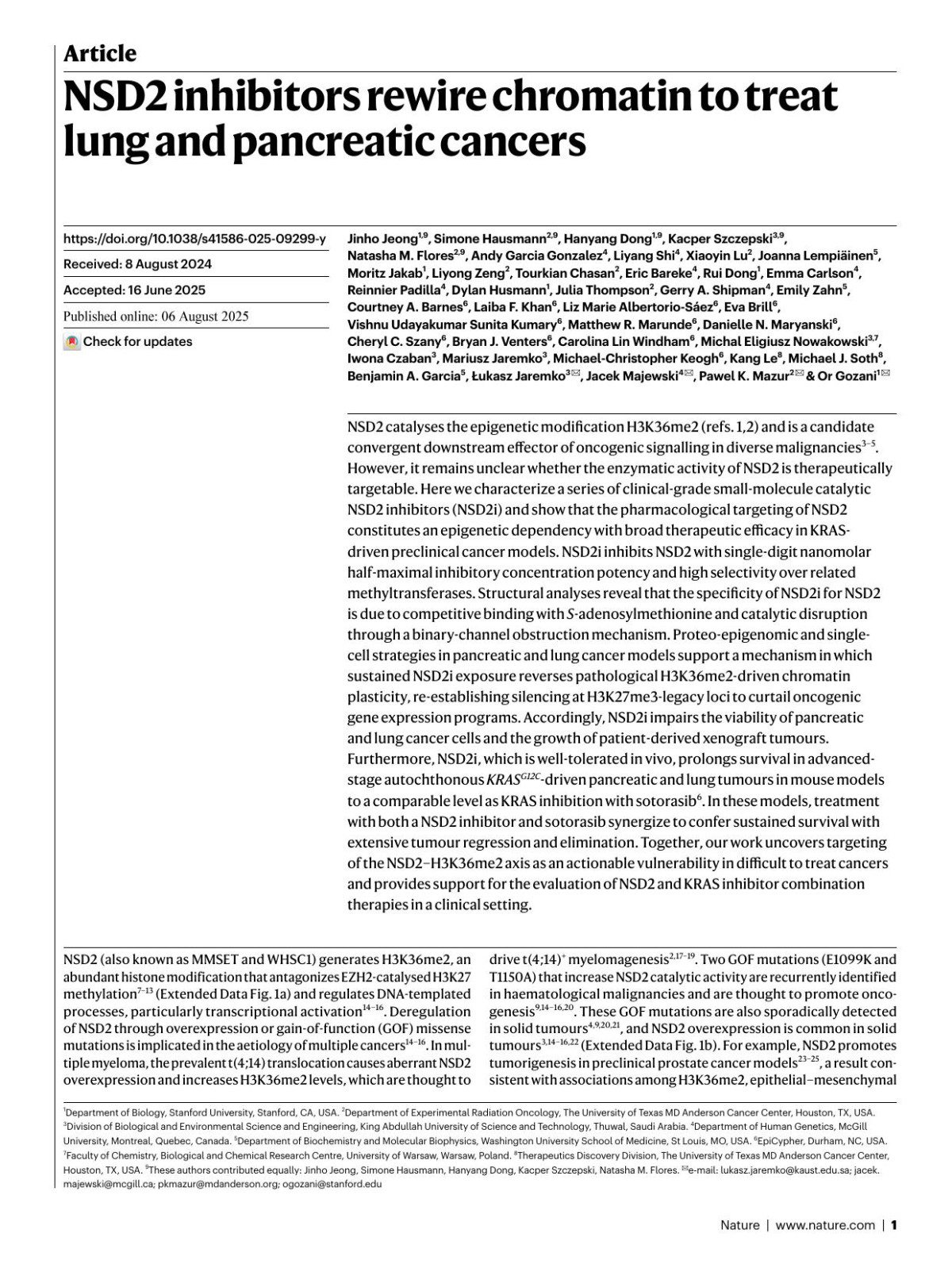 Nsd2 Inhibitors Rewire Chromatin To Treat Lung And Pancreatic Cancers Jinho Jeong Simone Hausmann Hanyang Dong Kacper Szczepski Natasha M Flores Andy Garcia Gonzalez Liyang Shi Xiaoyin Lu Joanna Lempiampx000e4inen Moritz Jakab Liyong Zeng Tourkian Chasan Eric Bareke Rui Dong Emma Carlson