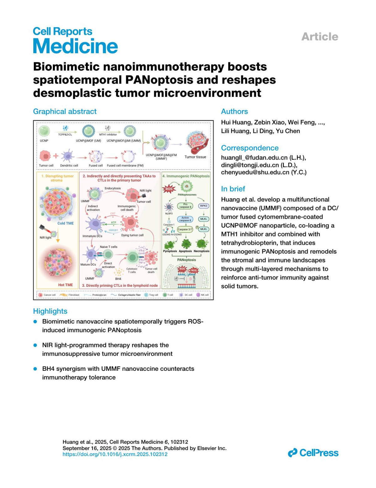Biomimetic Nanoimmunotherapy Boostsspatiotemporal Panoptosis And Reshapesdesmoplastic Tumor Microenvironment Hui Huang