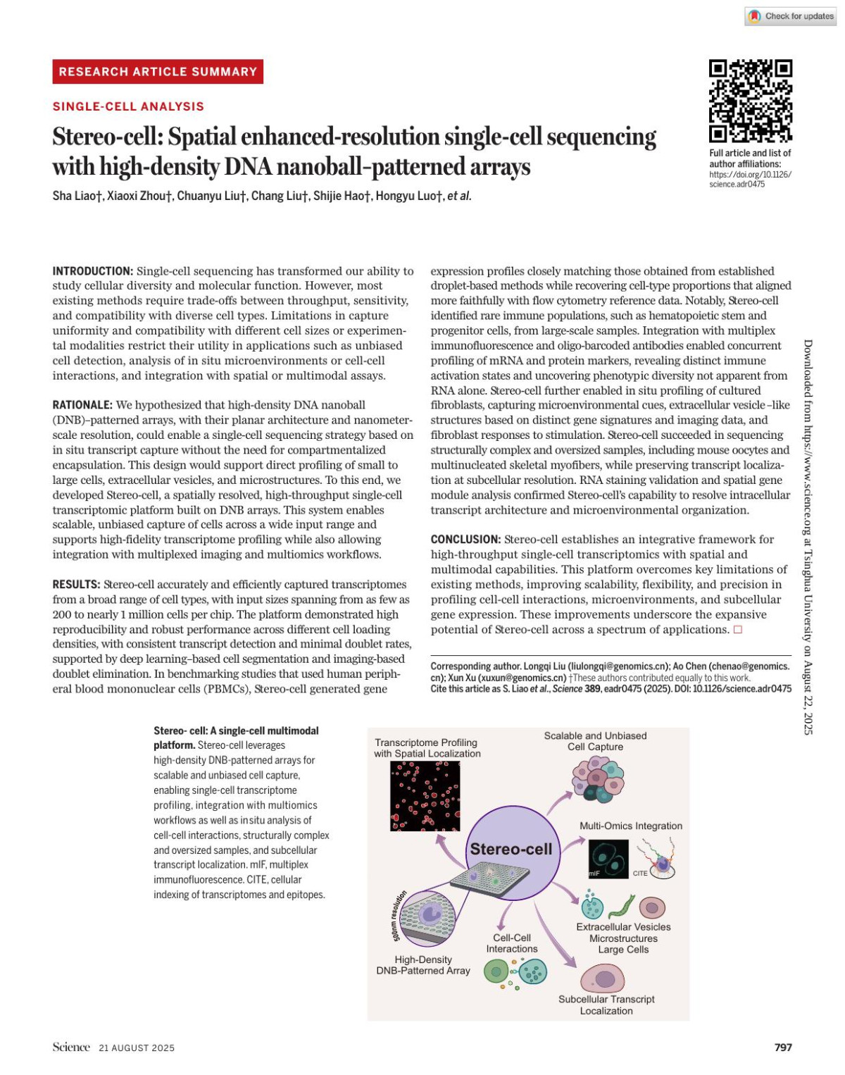 Stereocell Spatial Enhancedresolution Singlecell Sequencing With Highdensity Dna Nanoballpatterned Arrays Sha Liao