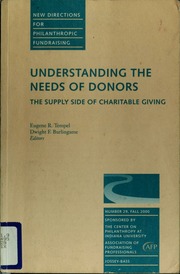 Understanding The Needs Of Donors The Supply Side Of Charitable Giving Tempel