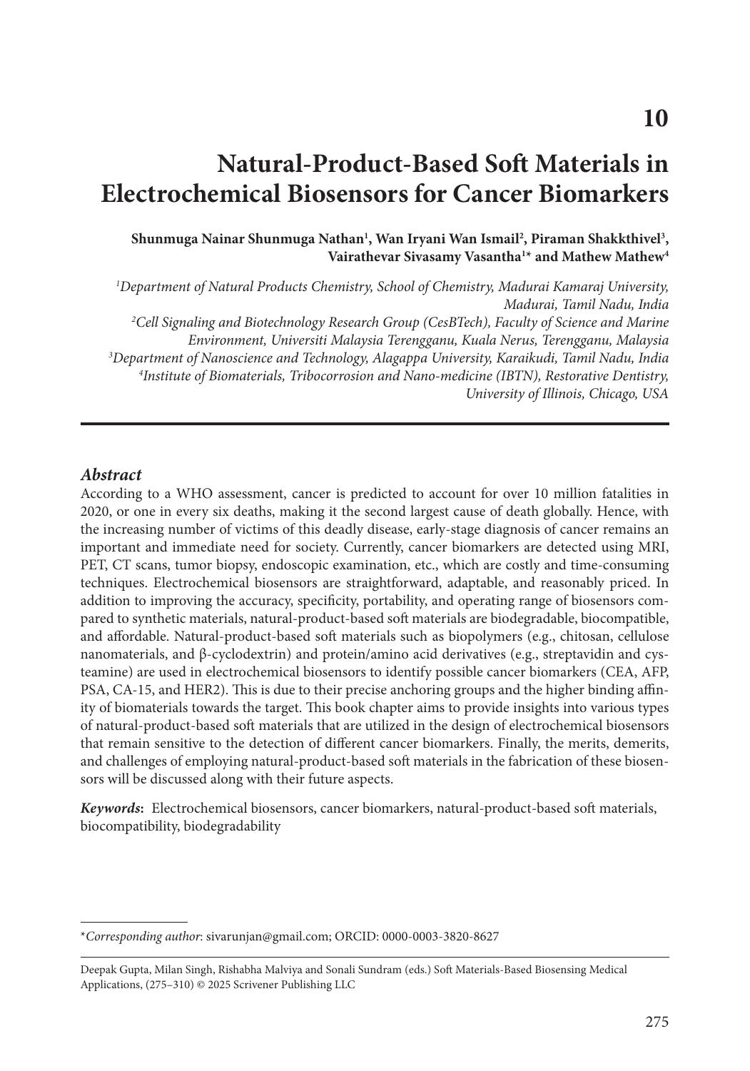 Naturalproductbased Soft Materials In Electrochemical Biosensors For Cancer Biomarkers Shunmuga Nainar Shunmuga Nathan