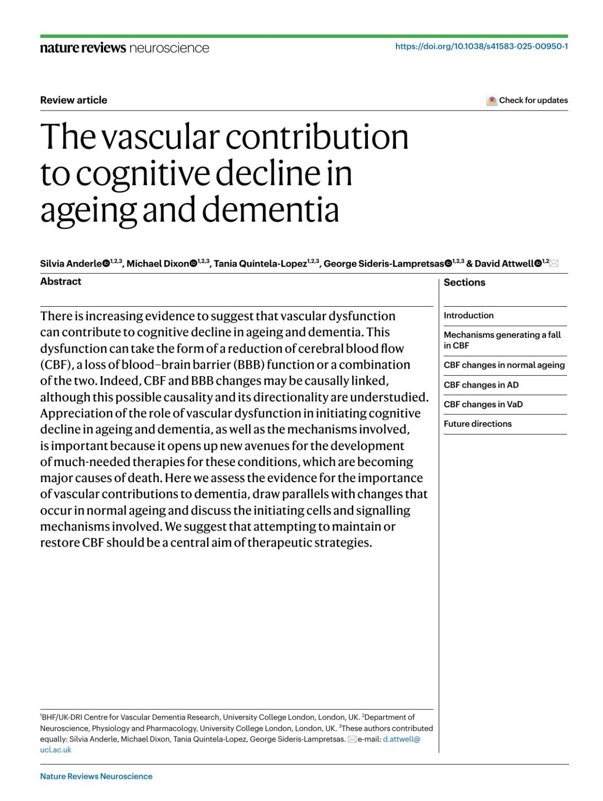 The Vascular Contribution To Cognitive Decline In Ageing And Dementia Silvia Anderle Michael Dixon Tania Quintelalopez George Siderislampretsas David Attwell
