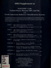 2002 Supplement To Naicssic Code United States Manual 1997 2nd Ed And North American Industry Classification System Claitors Pub Division