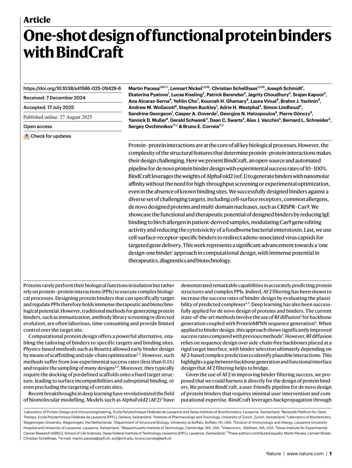 Oneshot Design Of Functional Protein Binders With Bindcraft Martin Pacesa Lennart Nickel Christian Schellhaas Joseph Schmidt Ekaterina Pyatova Lucas Kissling Patrick Barendse Jagrity Choudhury Srajan Kapoor Ana Alcarazserna Yehlin Cho Kourosh H Ghamary Laura Vinuampx000e9 Brahm J