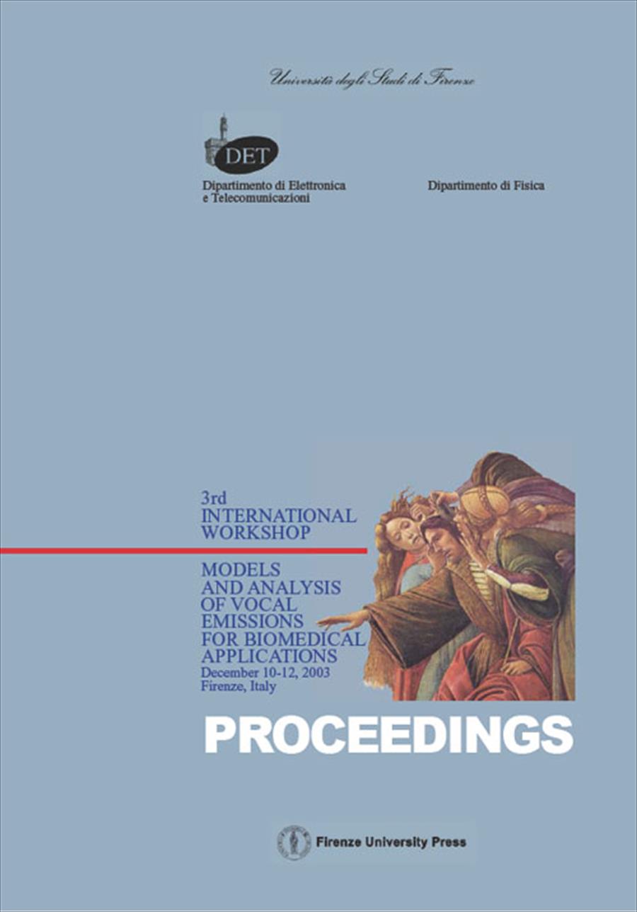 Models And Analysis Of Vocal Emissions For Biomedical Applications Third International Workshop Firenze 1012 December 2003 Claudia Manfredi